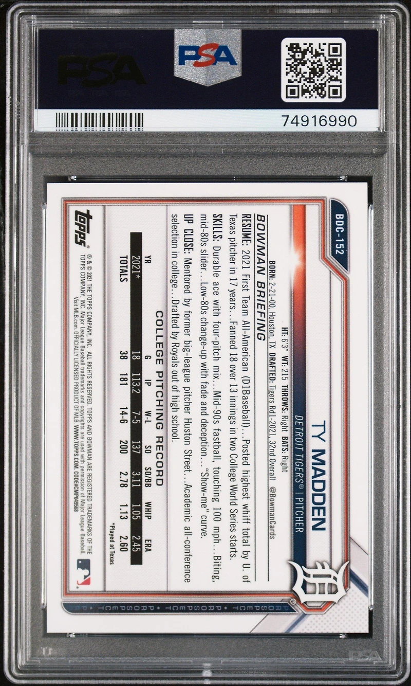 2021 Bowman Draft Bdc152 Ty Madden Chrome-green Sparkle Refractor PSA 10