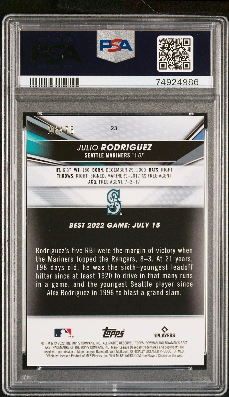 2022 Bowman's Best 23 Julio Rodriguez PSA 10