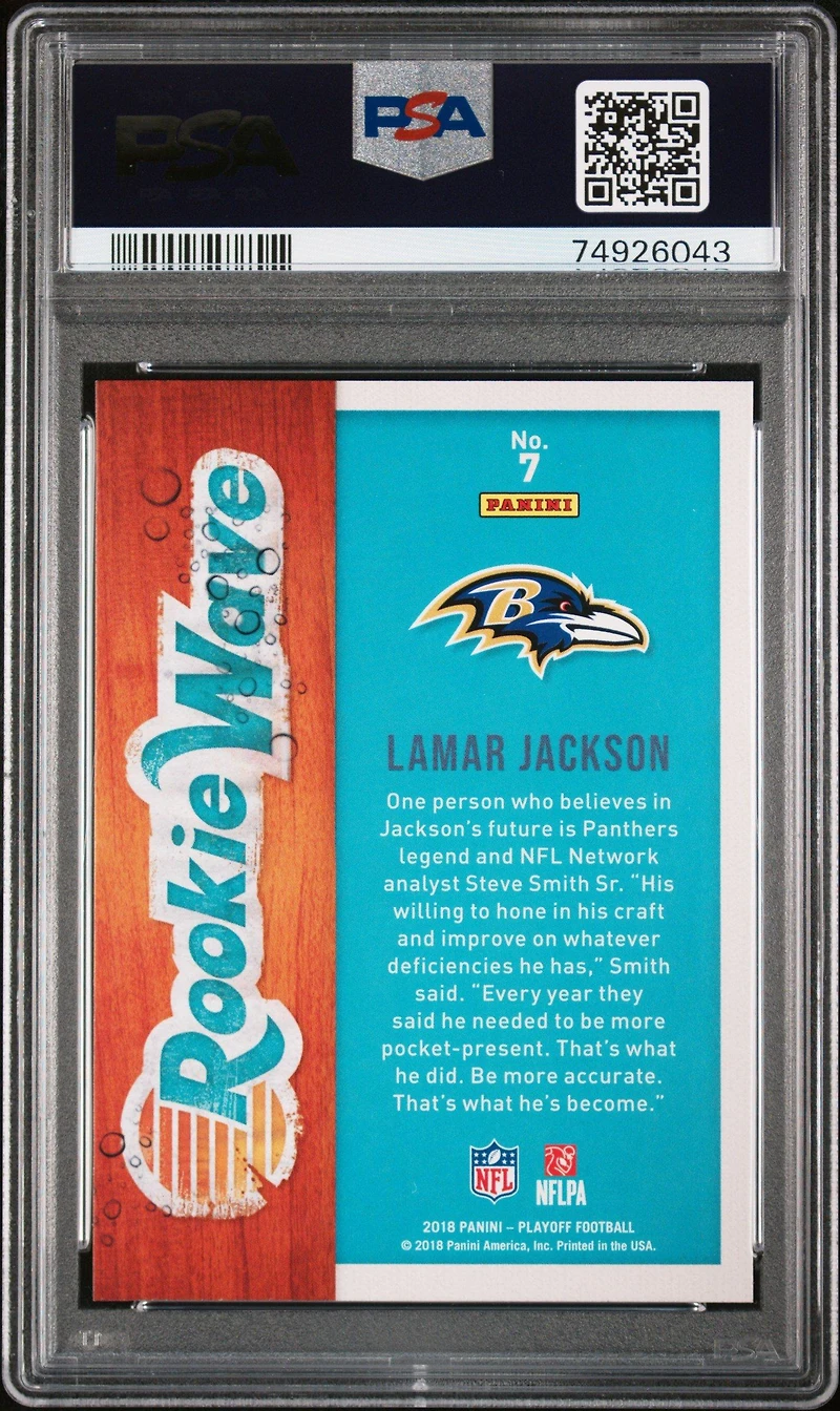 2018 Panini Playoff Rookie Wave 7 Lamar Jackson PSA