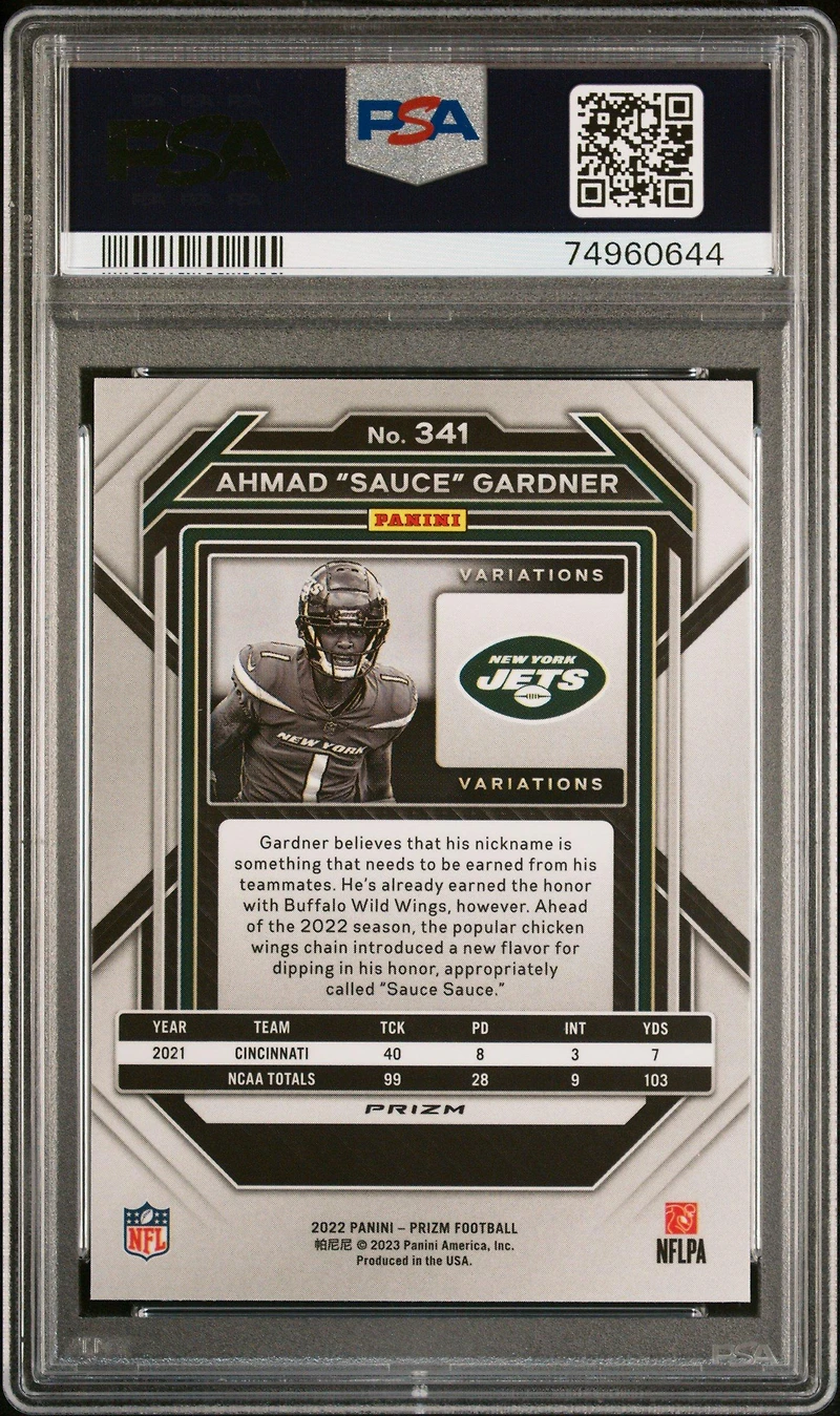 2022 Panini Prizm 341 Ahmad "sauce" Gardner Variation PSA 10