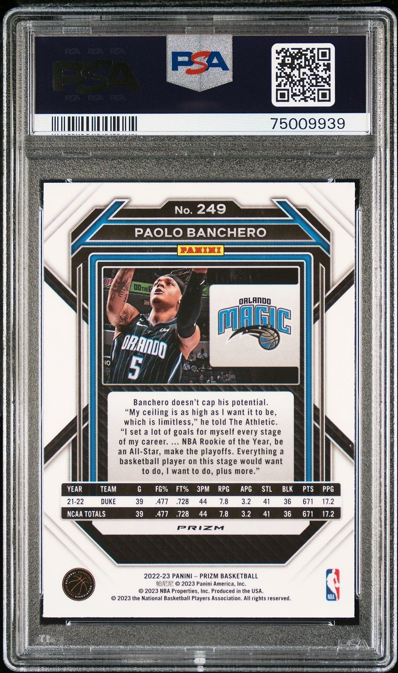 2022 Panini Prizm 249 Paolo Banchero Pulsar PSA 9