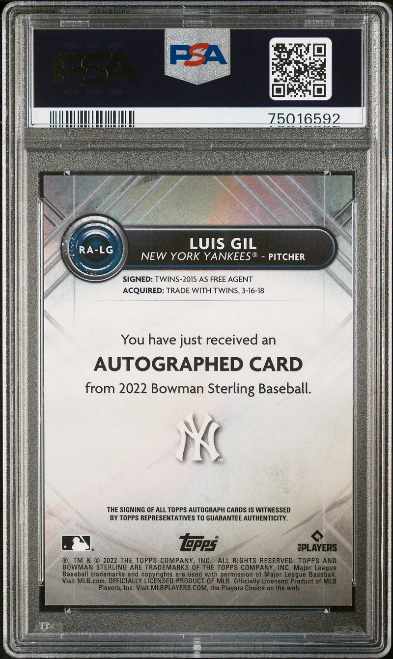 2022 Bowman Sterling Rookie Autographs Ralg Luis Gil Gold Refractor PSA 9