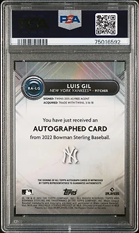 2022 Bowman Sterling Rookie Autographs Ralg Luis Gil Gold Refractor PSA 9