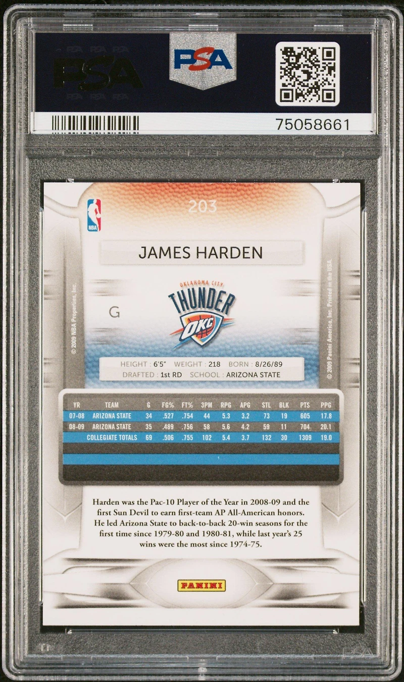 2009 Panini Prestige 203 James Harden PSA 10