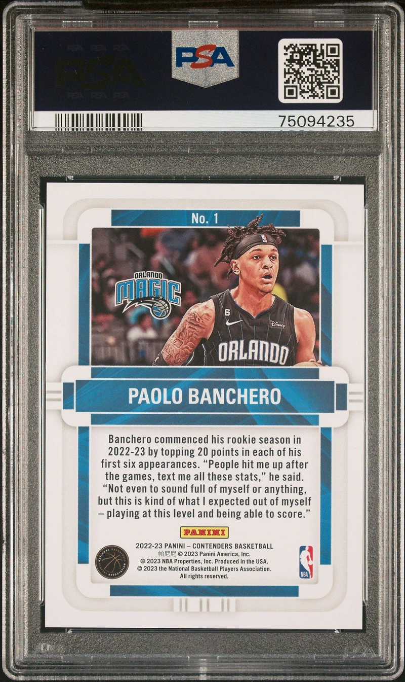 2022 Panini Contenders Rookie Of The Year Contenders 1 Paolo Banchero PSA 10
