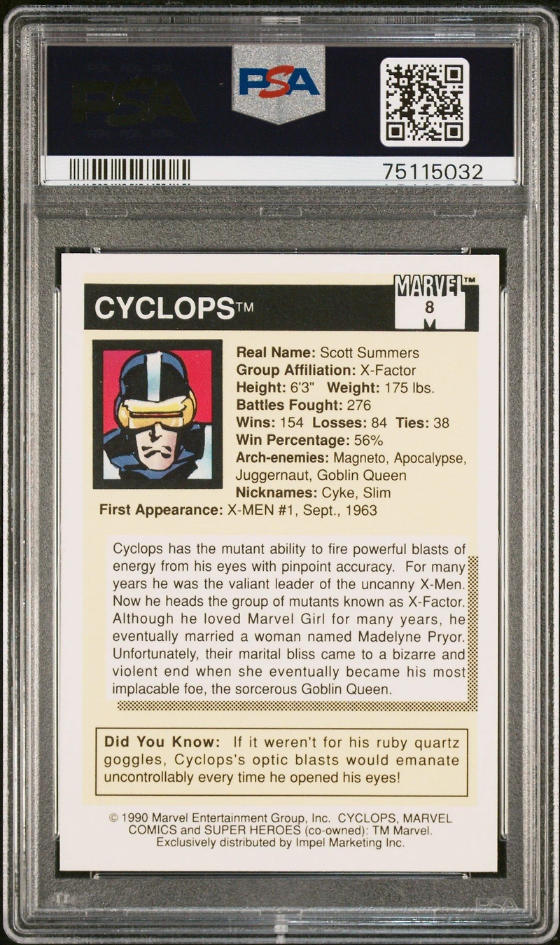 1990 Marvel Universe 8 Cyclops PSA 9