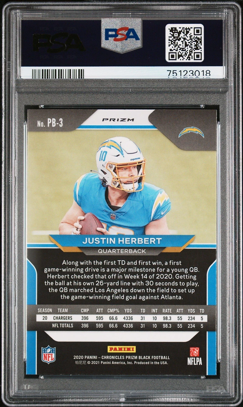 2020 Panini Chronicles Prizm Black Pb3 Justin Herbert Silver PSA