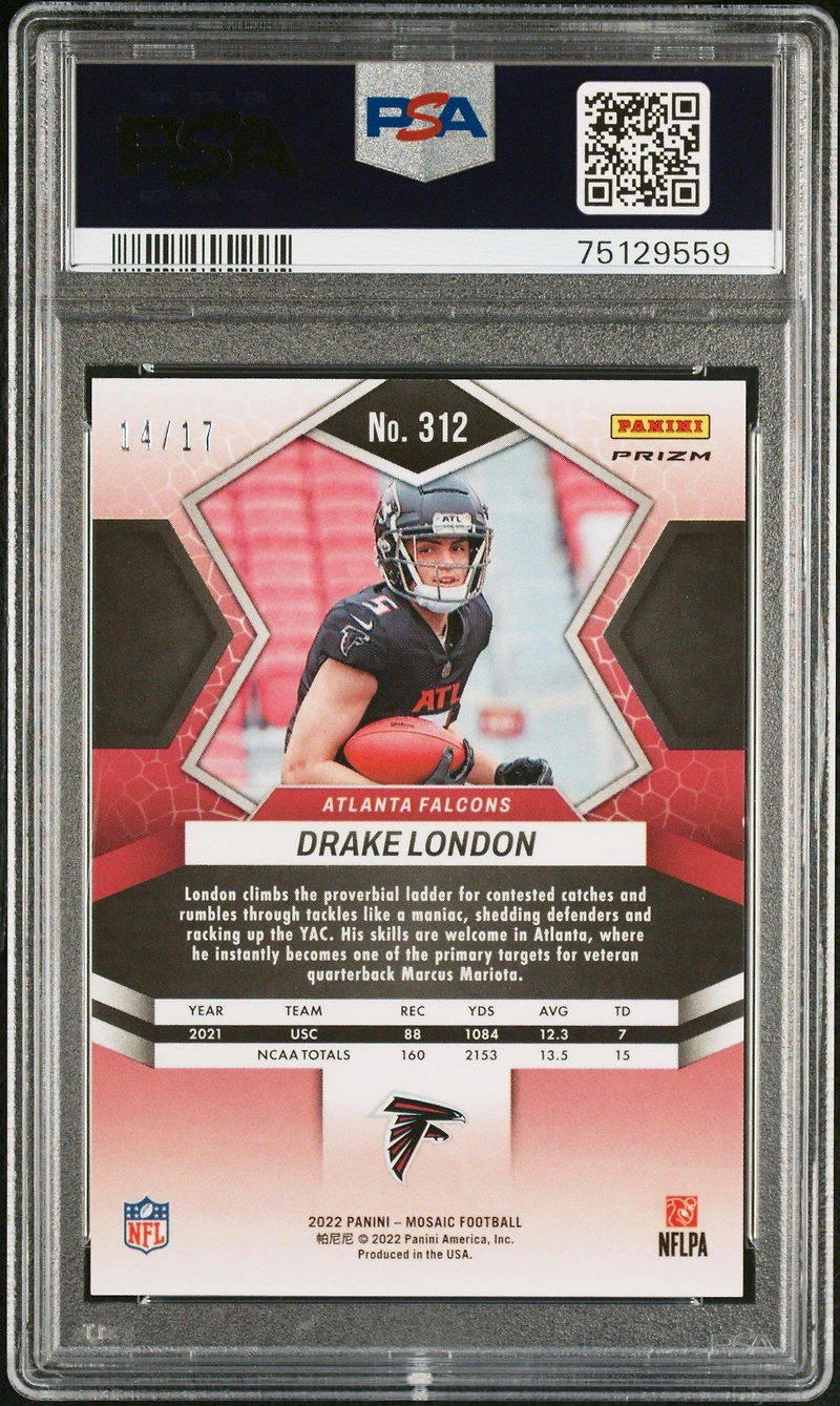 2022 Panini Mosaic 312 Drake London Gold Wave PSA 10