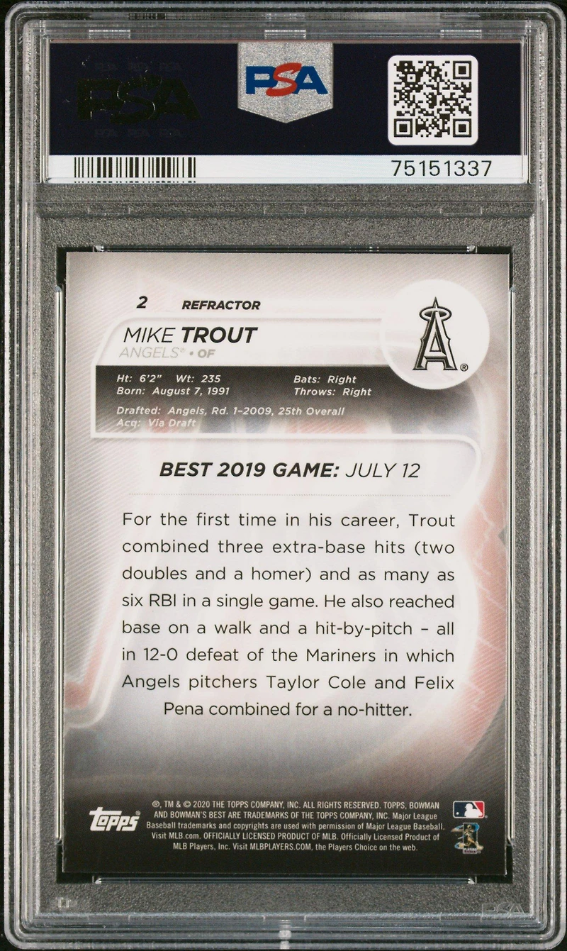 2020 Bowman's Best 2 Mike Trout Refractor PSA 10