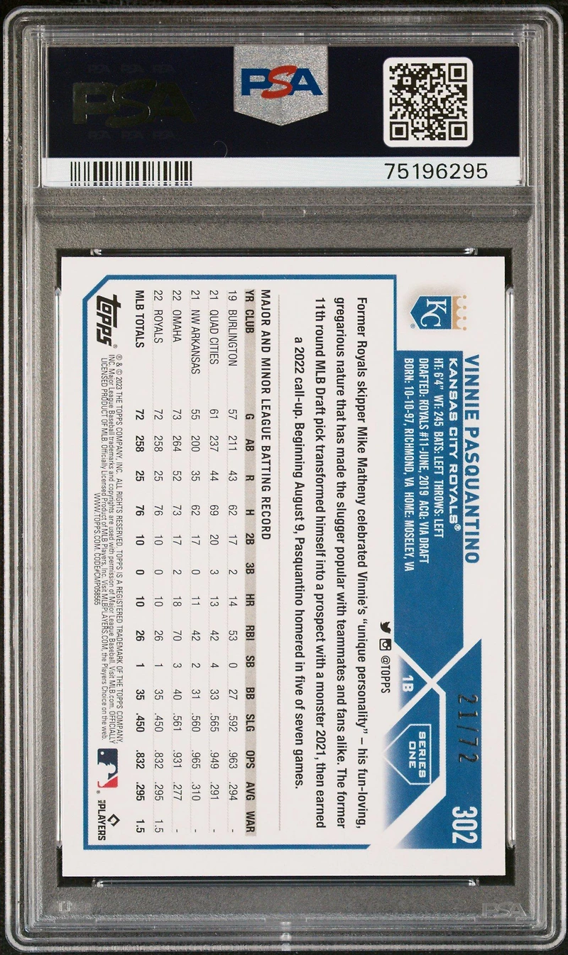 2023 Topps 302 Vinnie Pasquantino PSA 10