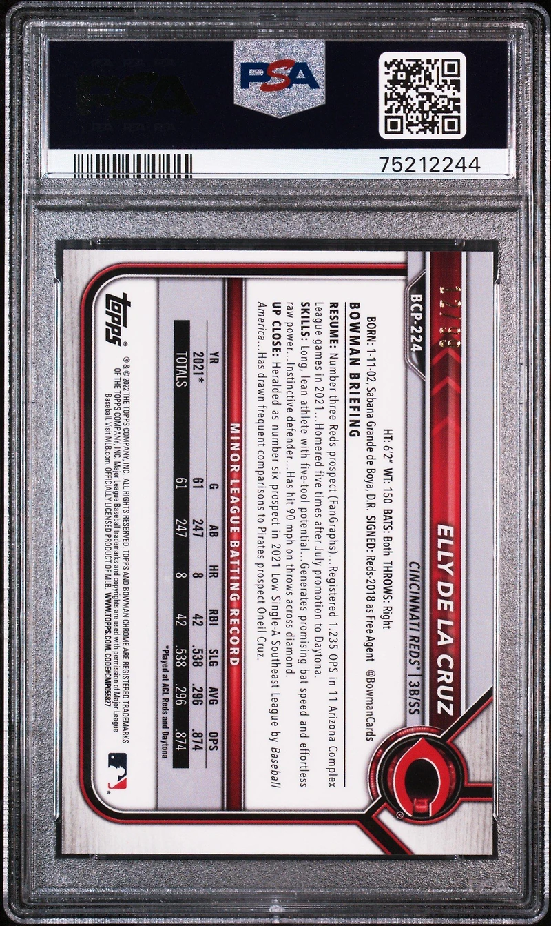 2022 Bowman Chrome Prospects Bcp224 Elly De La Cruz Green Refractor PSA 9