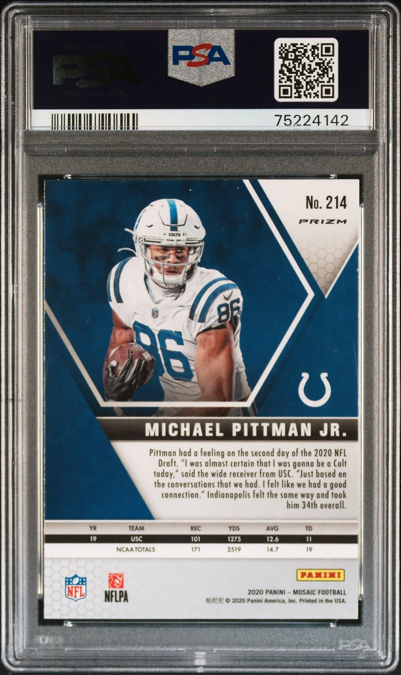 2020 Panini Mosaic 214 Michael Pittman Jr. Camo Pink PSA 10