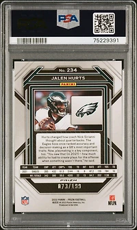 2022 Panini Prizm 234 Jalen Hurts Blue Wave PSA 10