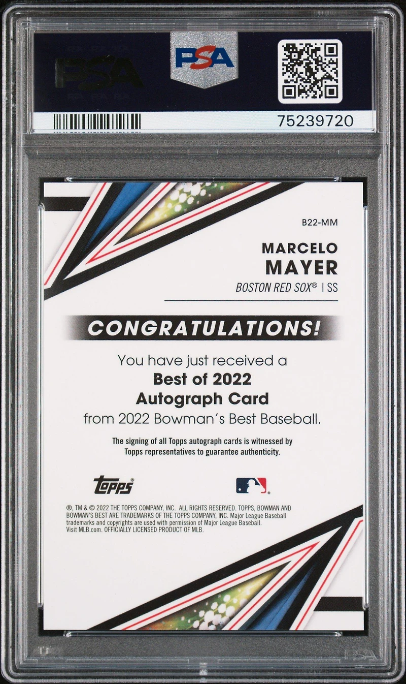 2022 Bowman's Best Best Of 2022 Autographs B22mm Marcelo Mayer PSA 10