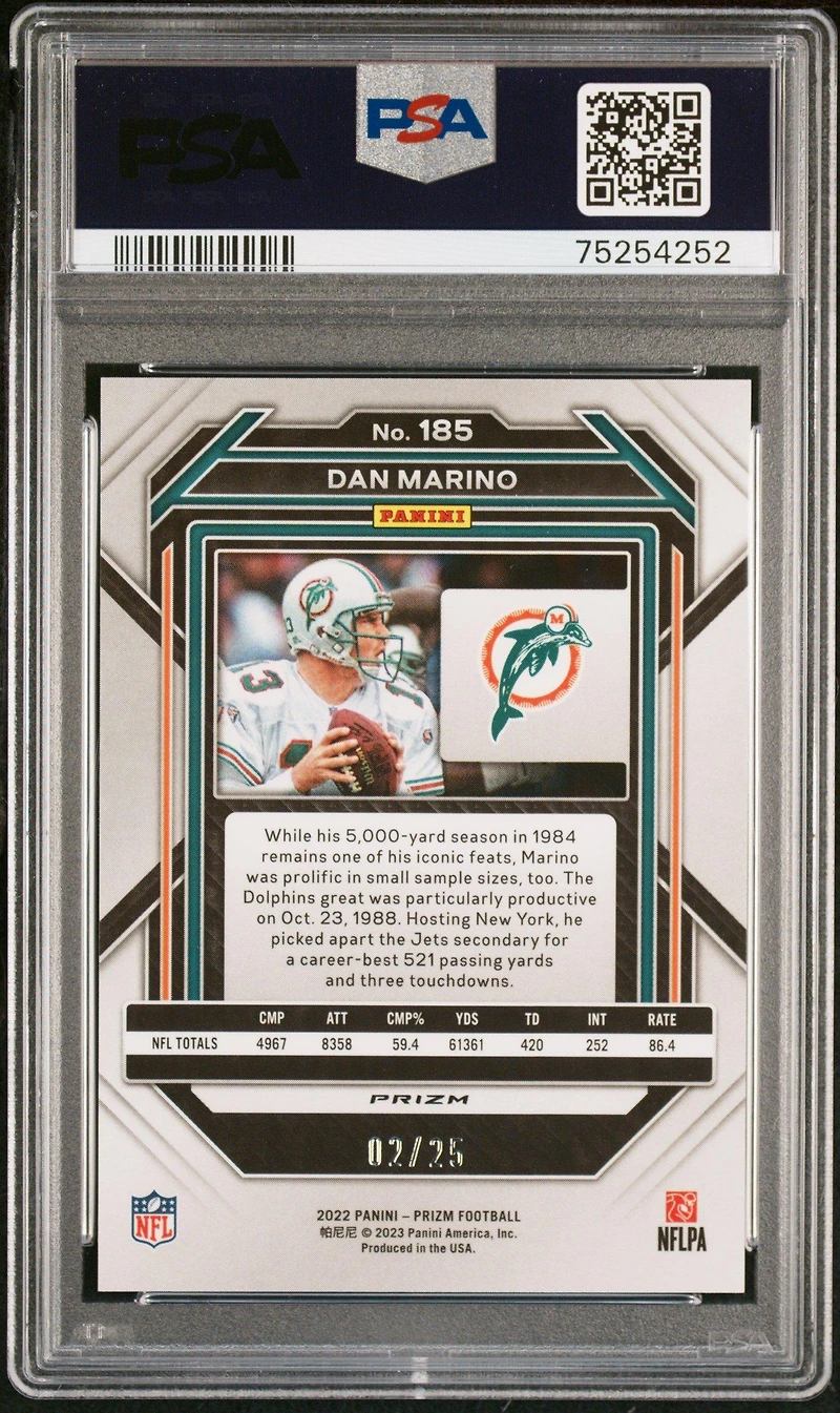 2022 Panini Prizm 185 Dan Marino PSA 10