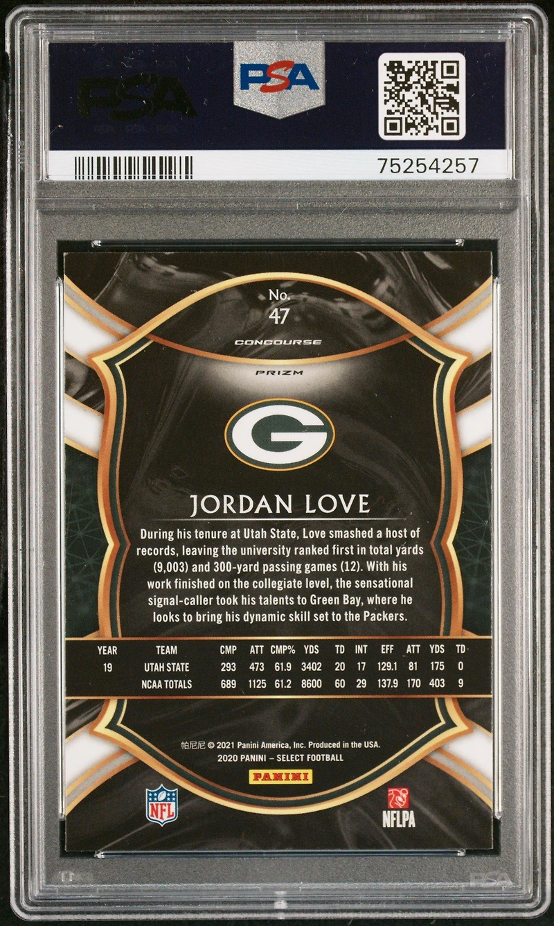 2020 Panini Select 47 Jordan Love PSA 10
