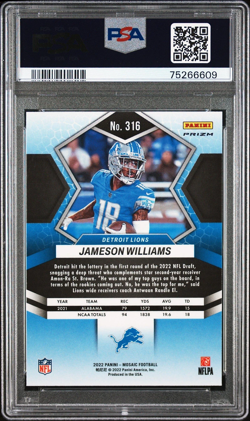 2022 Panini Mosaic 316 Jameson Williams Genesis PSA 10