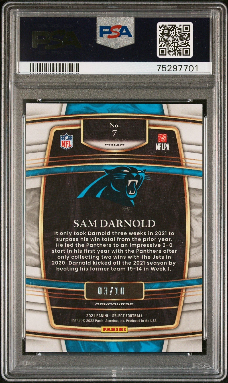2021 Panini Select 7 Sam Darnold Gold Disco Prizm PSA 9