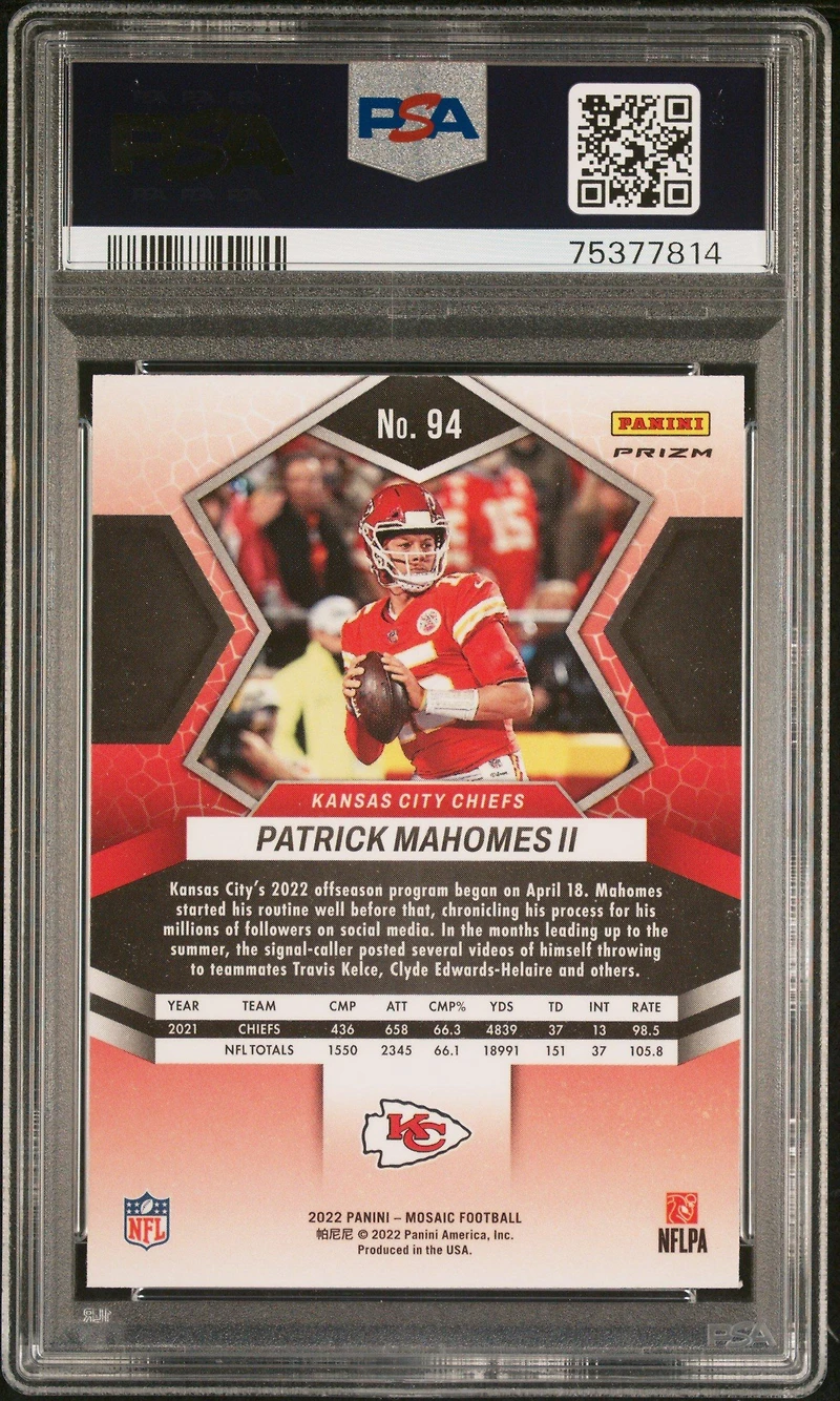 2022 Panini Mosaic Patrick Mahomes Ii Red Sparkle PSA 10