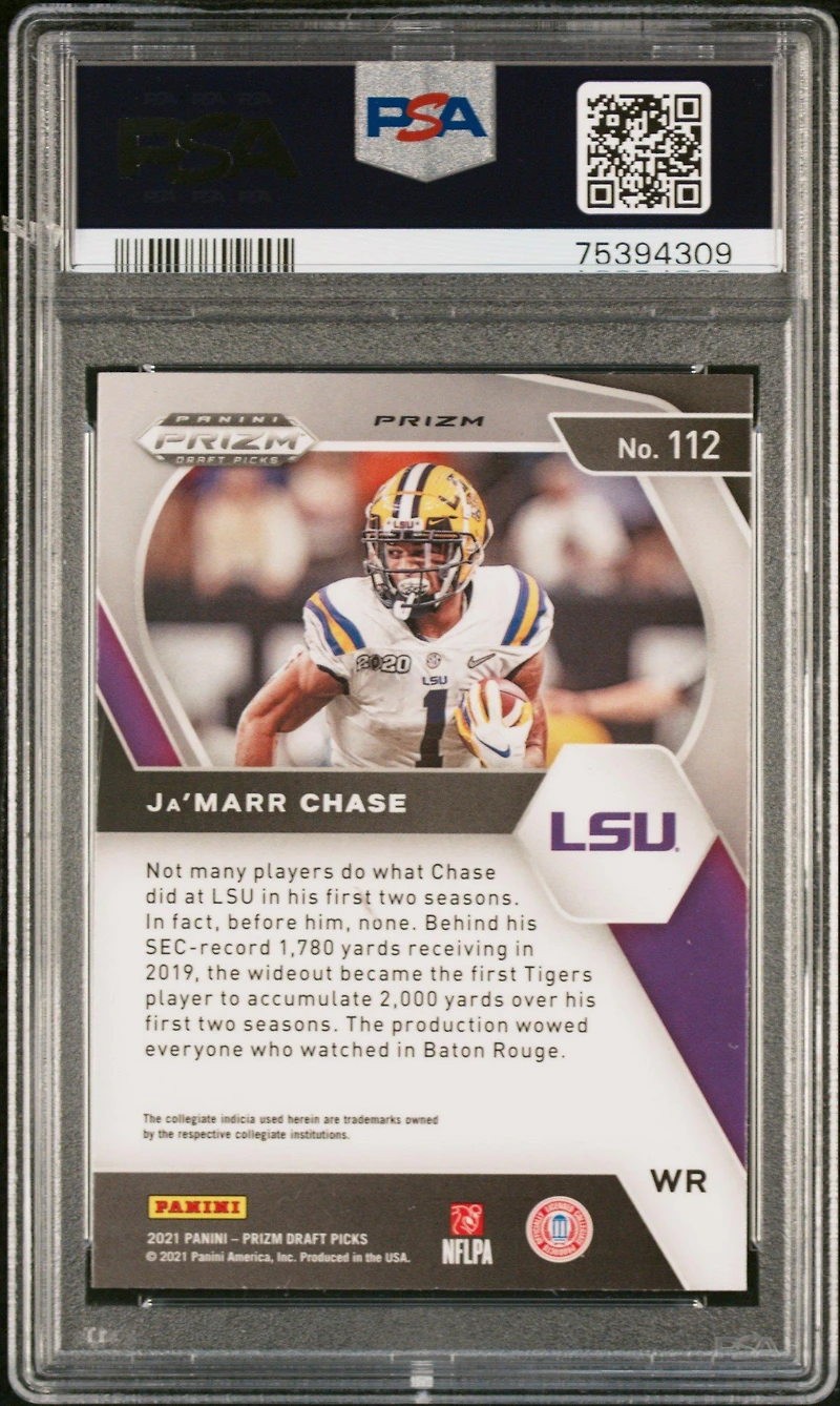 2021 Panini Prizm Draft Picks 112 Ja'marr Chase Purple Wave PSA 9
