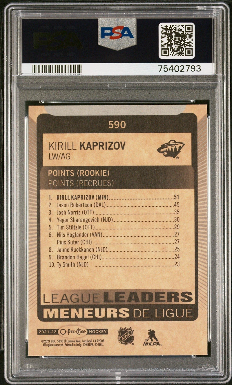 2021 O-pee-chee 590 Kirill Kaprizov PSA 10