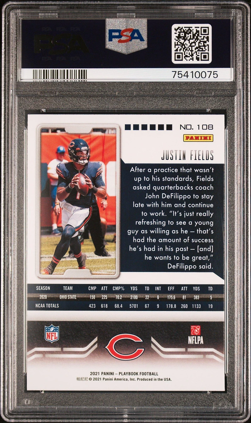 2021 Panini Playbook 108 Justin Fields Sparkle PSA 10