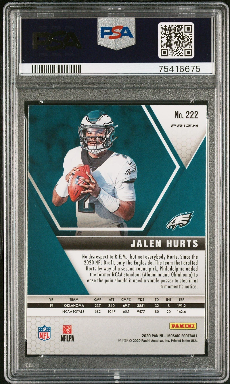 2020 Panini Mosaic 222 Jalen Hurts Camo Pink PSA