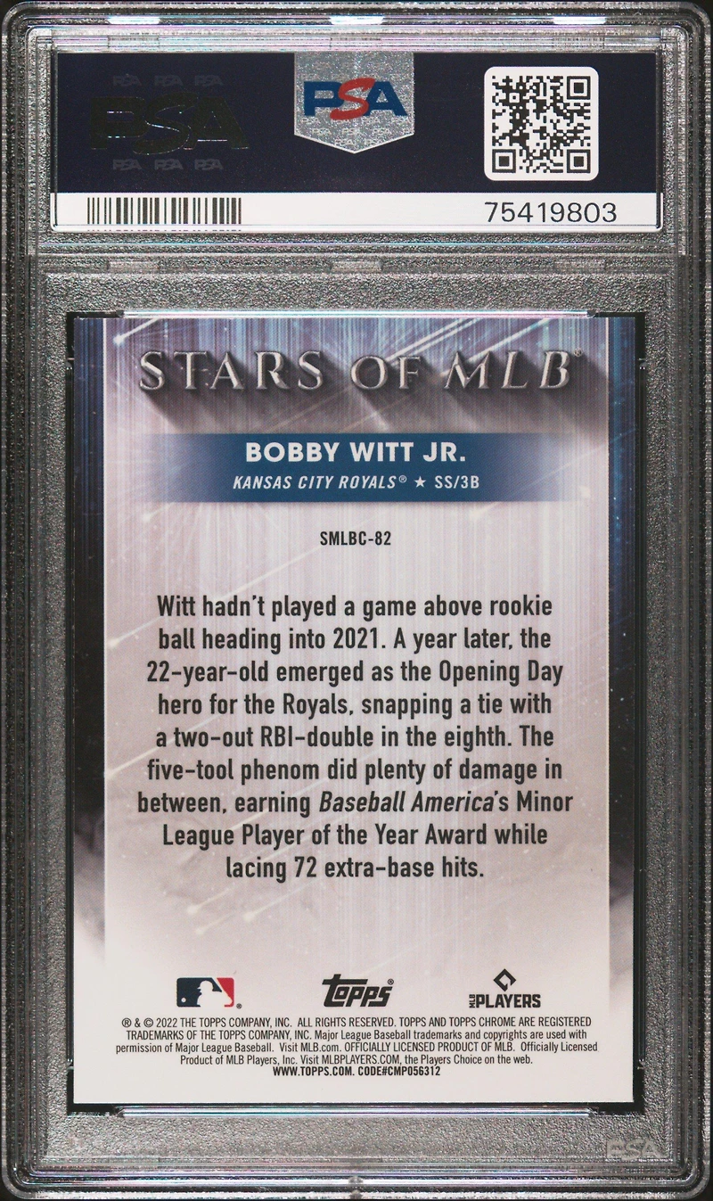 2022 Topps Stars Of Mlb Smlbc82 Bobby Witt Jr. Update-chrome PSA 10