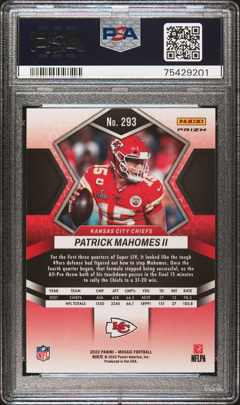 2022 Panini Mosaic 293 Patrick Mahomes Ii Genesis PSA 10