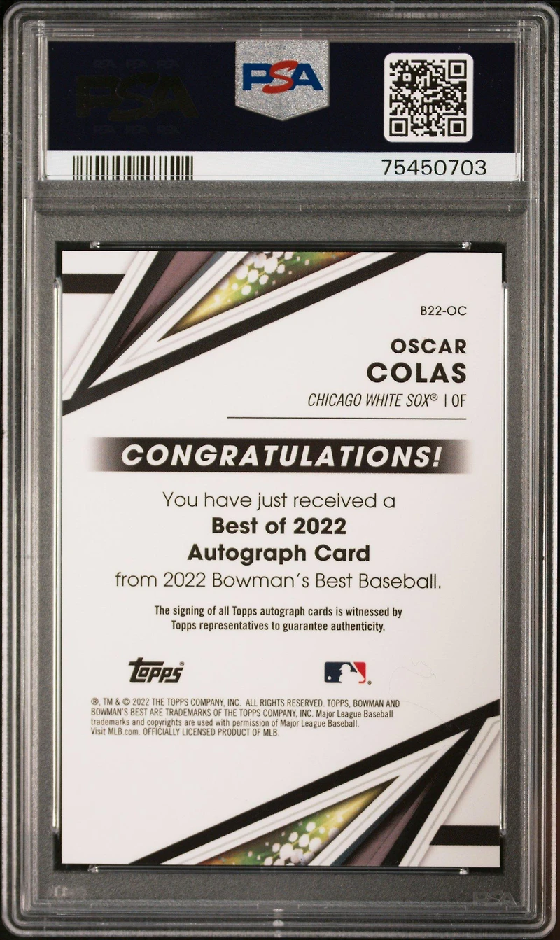 2022 Bowman's Best Best Of 2022 Autographs B22oc Oscar Colas PSA 9