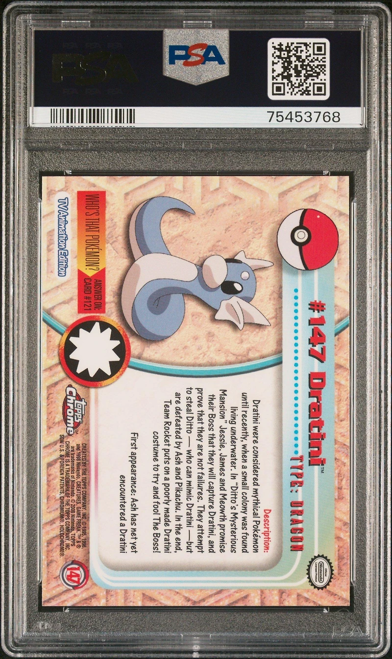 2000 Topps Chrome Pokemon T.v. 147 Dratini PSA 10