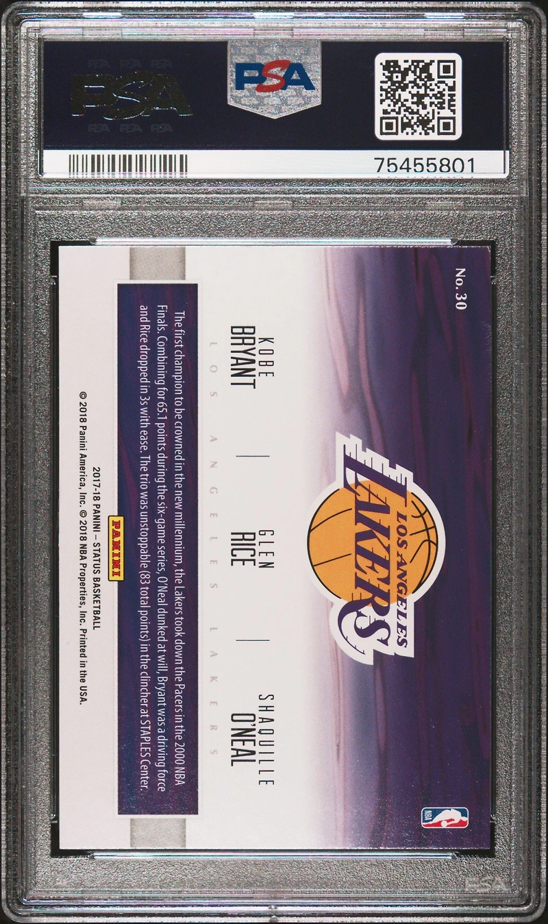 2017 Panini Status Factions 30 Glen Rice/kobe Bryant/shaquille O'neal PSA 9
