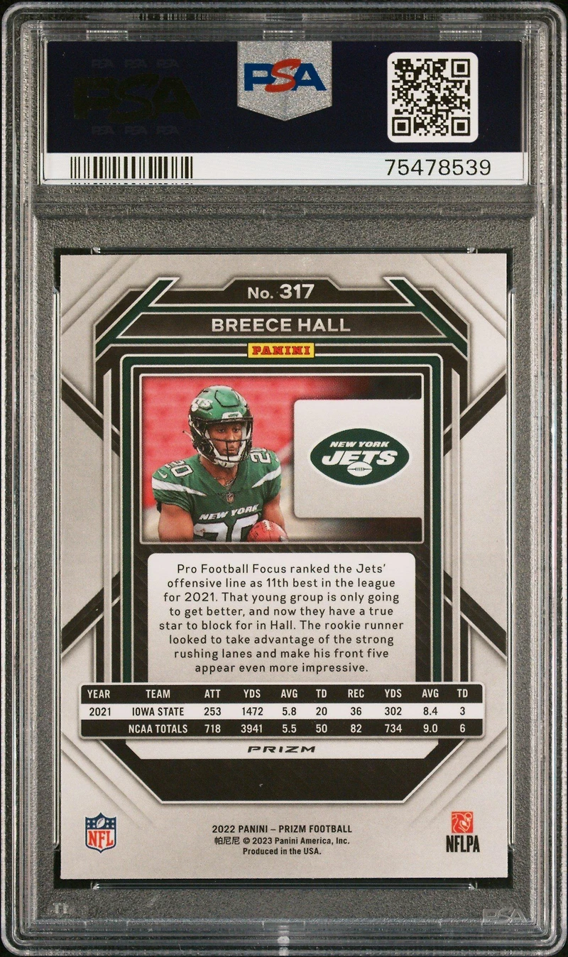 2022 Panini Prizm 317 Breece Hall Silver Prizm PSA 10