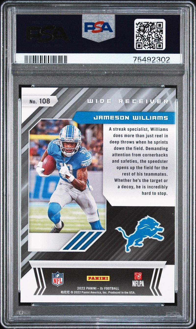 2022 Panini Xr 108 Jameson Williams Purple PSA 10