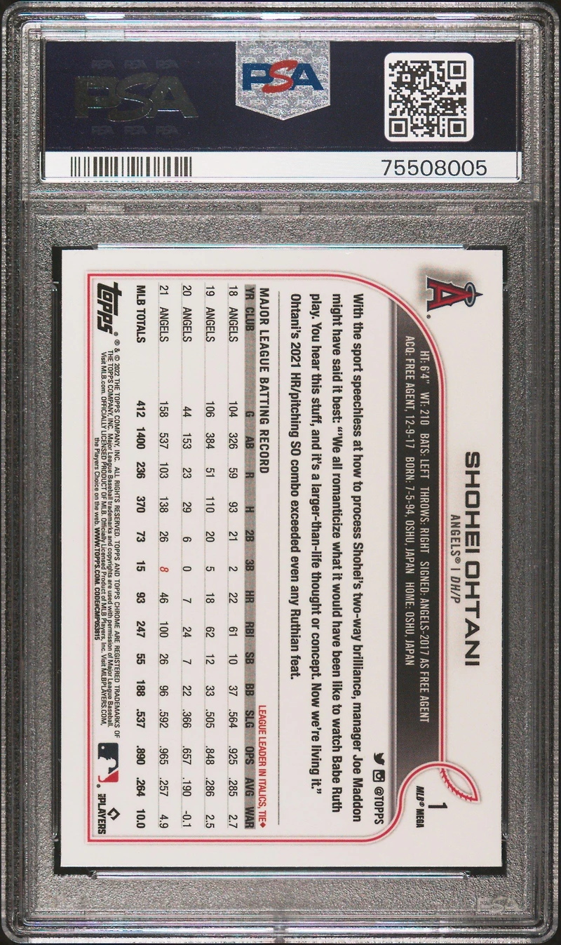2022 Topps Chrome Logofractor Edition 1 Shohei Ohtani PSA 10