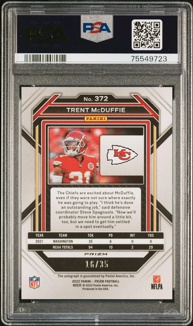 2022 Panini Prizm 372 Trent Mcduffie PSA 9