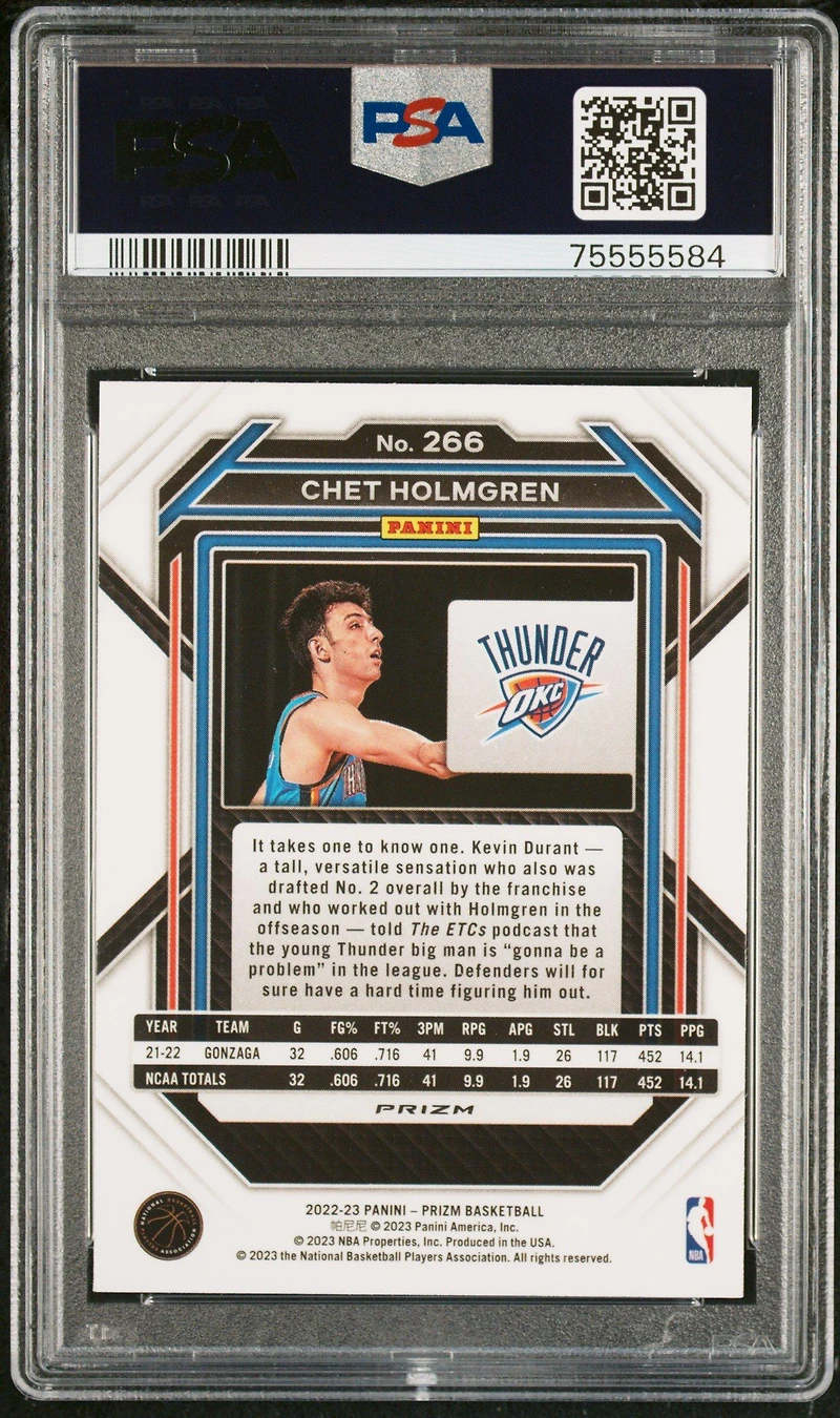 2022 Panini Prizm 266 Chet Holmgren Hyper Prizm PSA 10