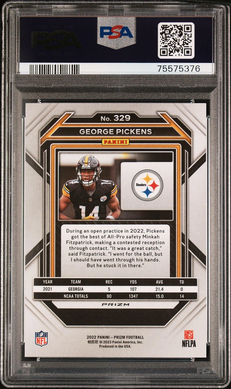 2022 Panini Prizm 329 George Pickens Red/white/blue PSA 9