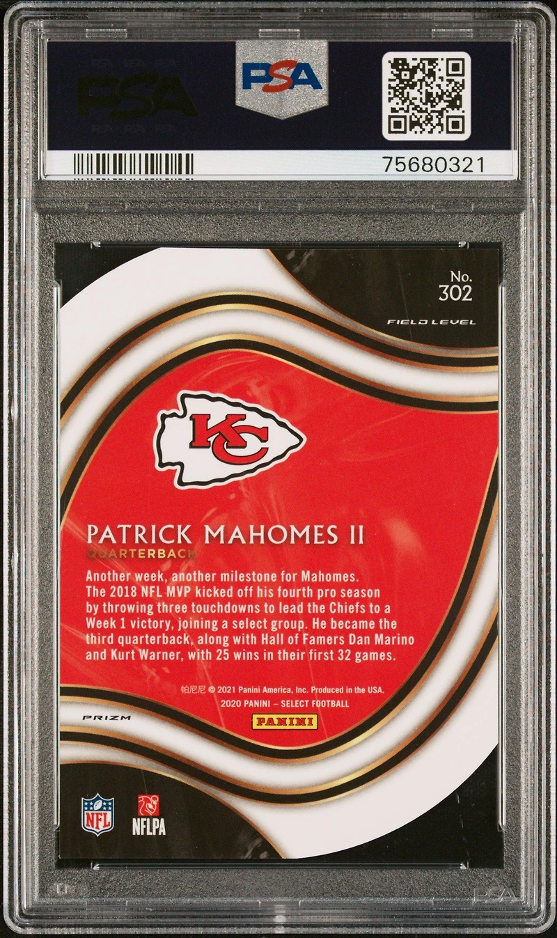 2020 Panini Select 302 Patrick Mahomes Ii Die-cut Light Blue Prizm PSA 10