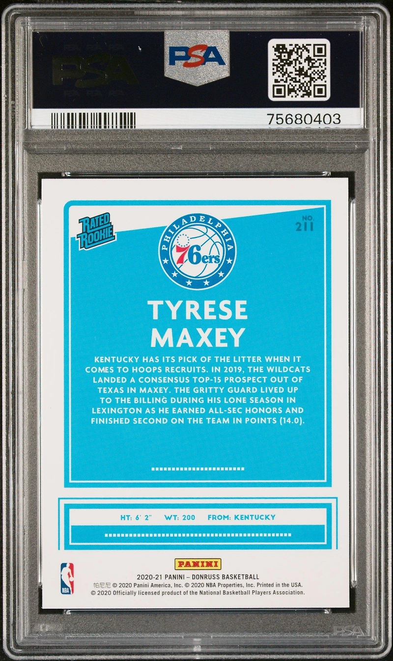 2020 Panini Donruss 211 Tyrese Maxey Choice PSA 10