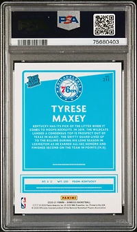 2020 Panini Donruss 211 Tyrese Maxey Choice PSA 10