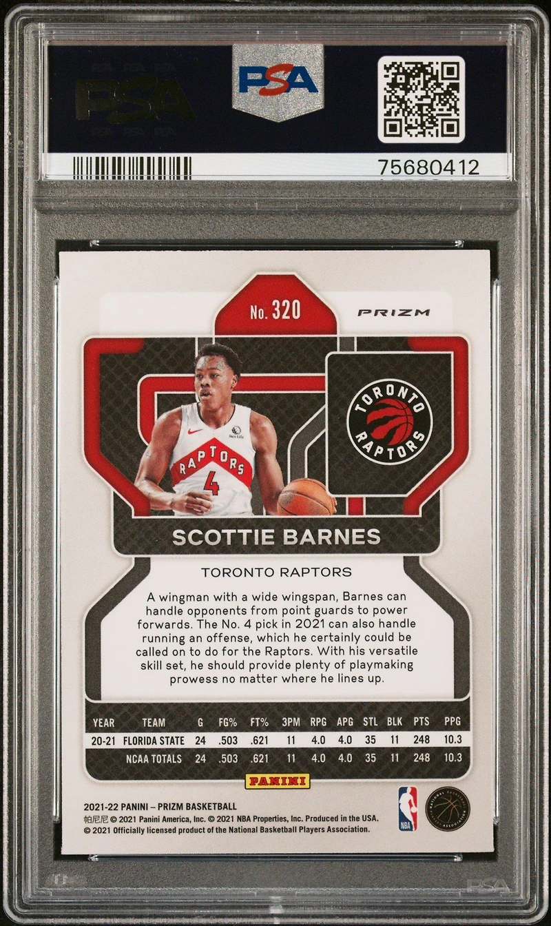 2021 Panini Prizm 320 Scottie Barnes Green Prizm PSA 10