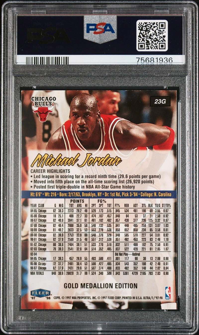 1997 Ultra 23g Michael Jordan Gold Medallion PSA 8