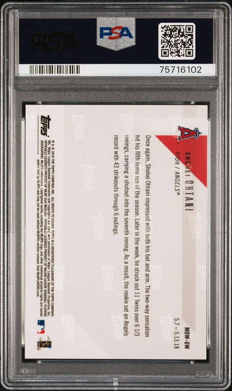 2018 Topps Now Moment Of The Week 6w Shohei Ohtani Gold Winner PSA 10