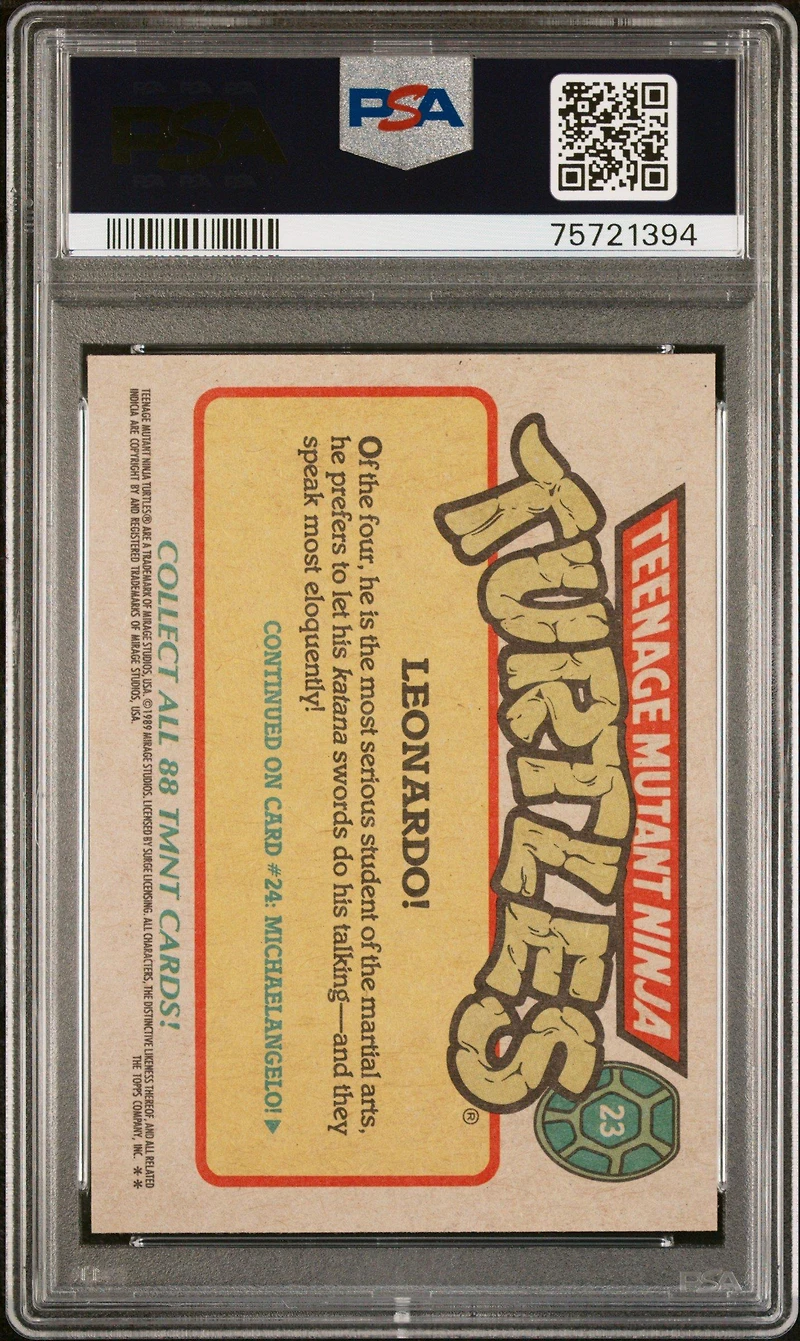 1989 Topps Teenage Mutant Ninja Turtles 23 Leonardo! PSA 8