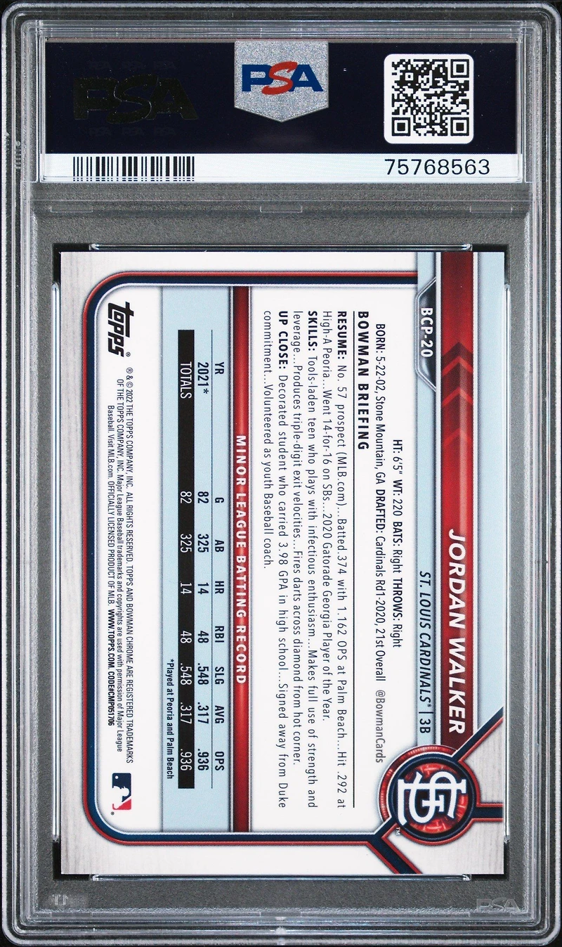 2022 Bowman Chrome Prospects Bcp20 Jordan Walker Gold Shimmer Refractor PSA 9