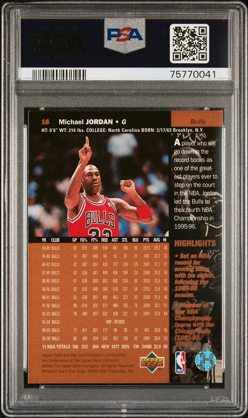 1996 Upper Deck 16 Michael Jordan PSA 9