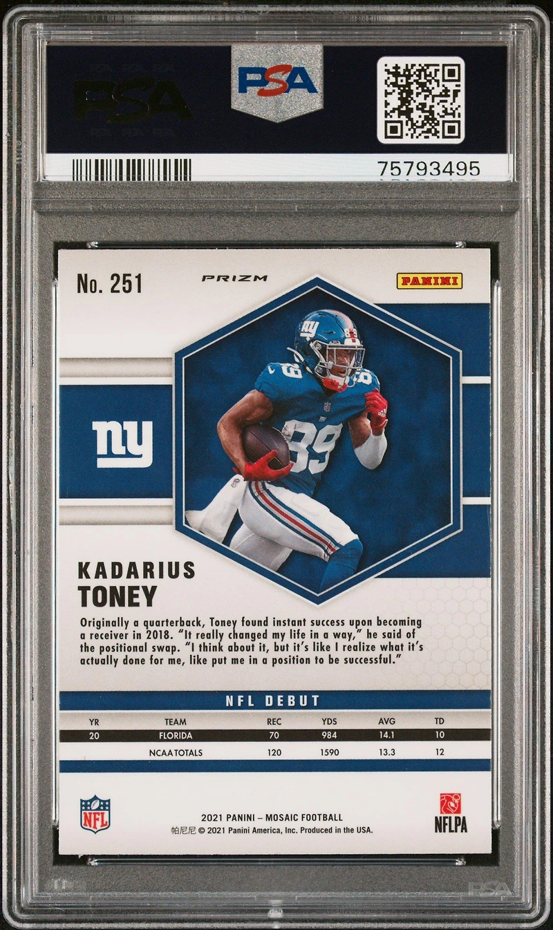 2021 Panini Mosaic 251 Kadarius Toney Genesis PSA 10