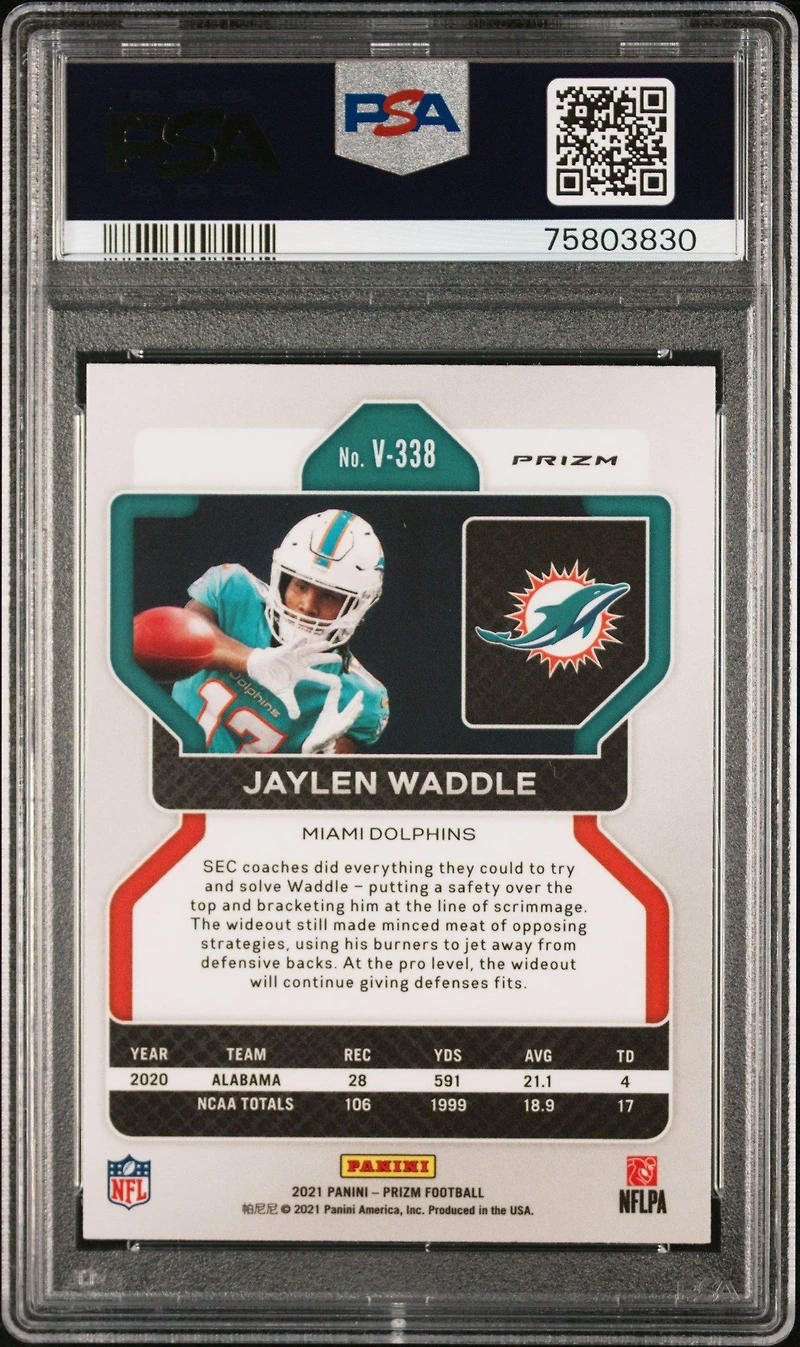 2021 Panini Prizm V338 Jaylen Waddle Variation-silver Prizm PSA 9