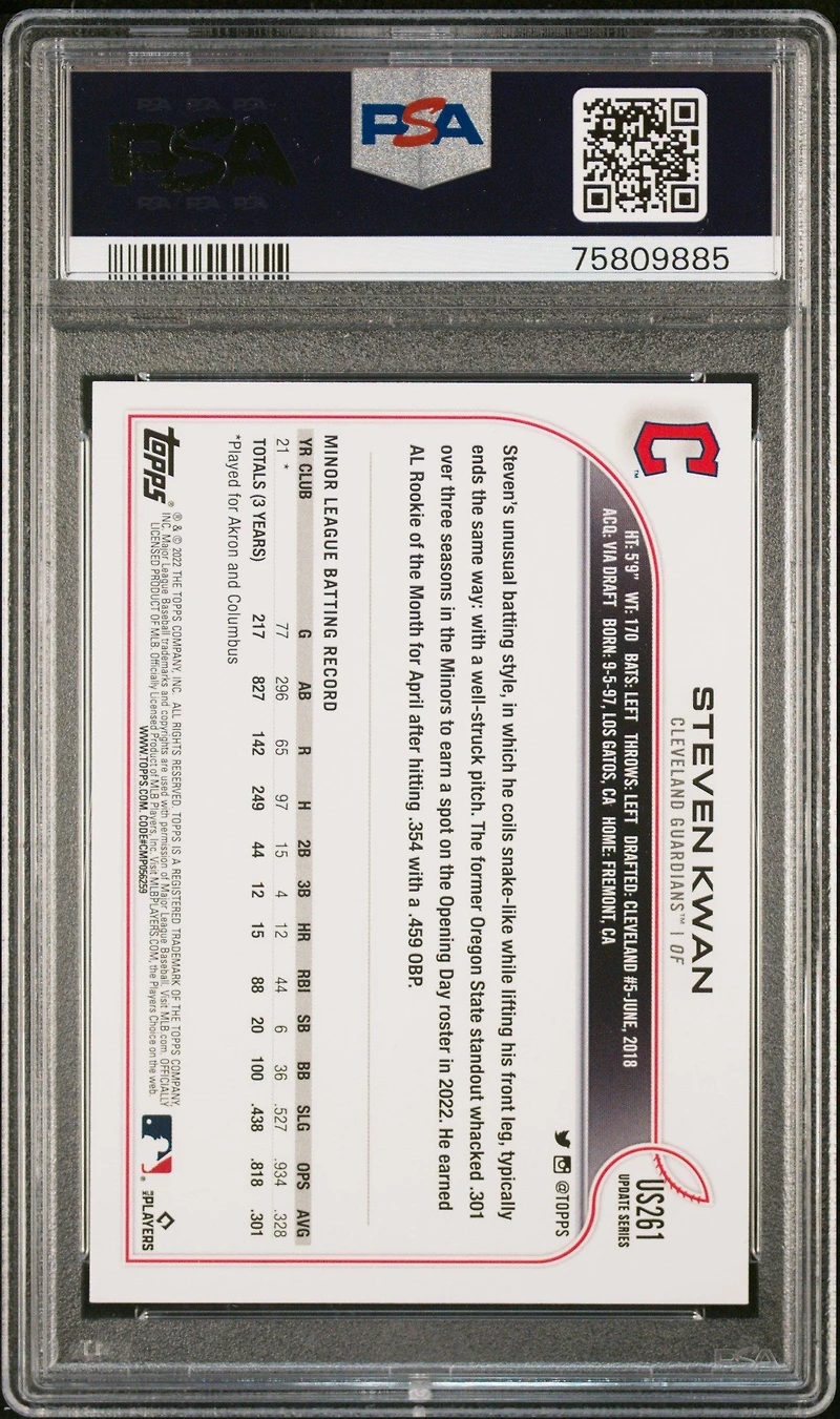 2022 Topps Update Us261 Steven Kwan Sp PSA